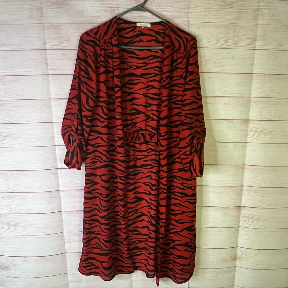 Pleione Black Red Open Front Pocket Cardigan Cover Up Size Small